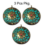 Set of 3 Pcs Stunning Tibetan Necklace making Pendant, Round Turquoise