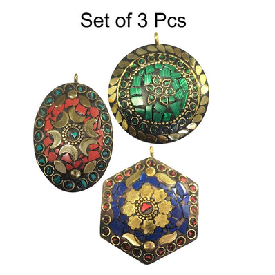 Set of 3 Pcs Stunning Tibetan Necklace making Pendant, 3 different Colors