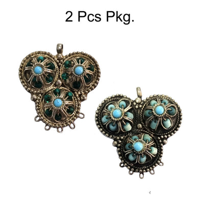 2 Pcs Pkg. Antique Tribal Turquoise stone  Necklace making Pendant,