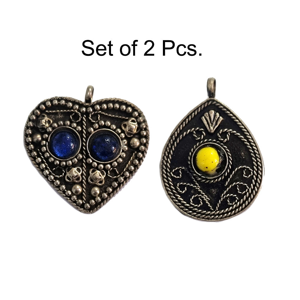Millefiori Black/Multi Color Heart Shape Necklace Pendant & Silver Chain