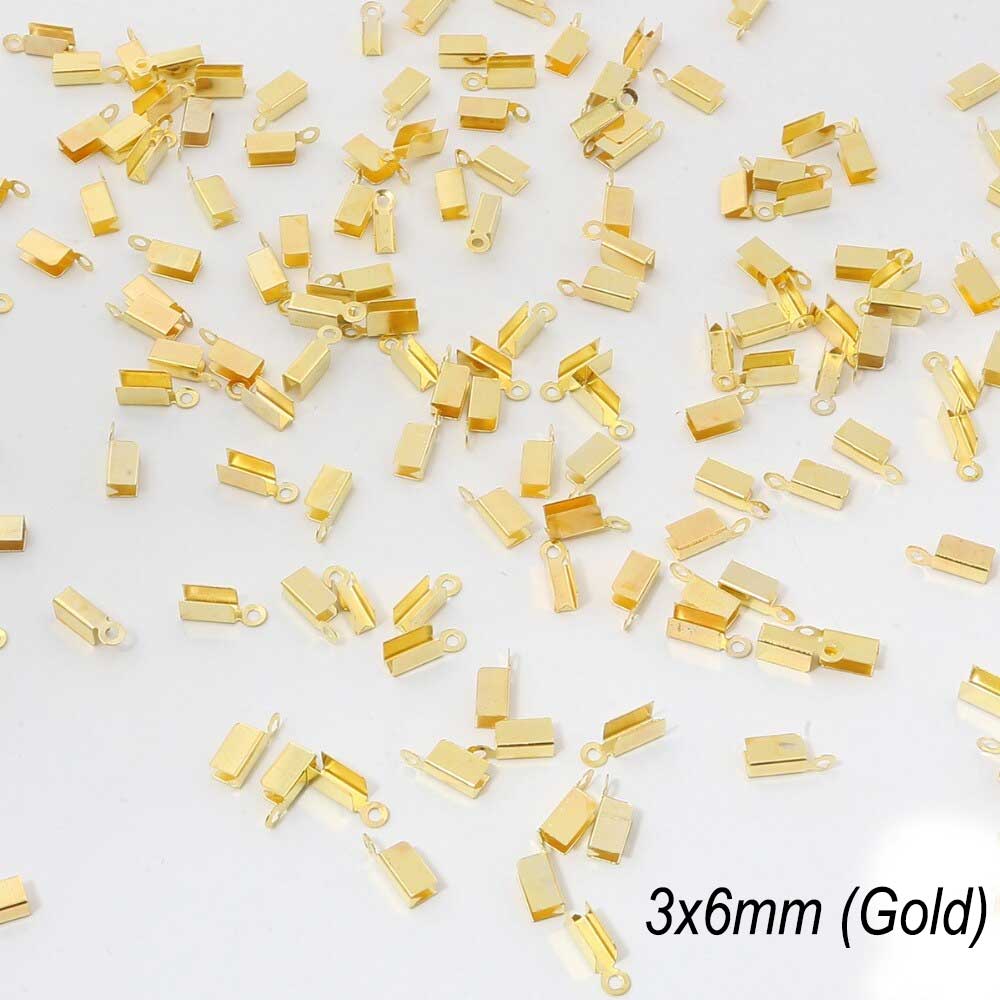 200 Pcs Cove Clasps Cord End Caps String Ribbon Leather Clip Tip Fold Crimp Bead Connectors For DIY Jewelry Making Supplies