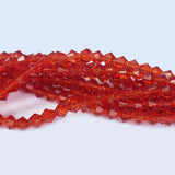 Jewelry Making Crystal Fire polished imported Glass beads Bi cone Shape Red Color Transparent 5mm Size Approximately  62 Beads in a string