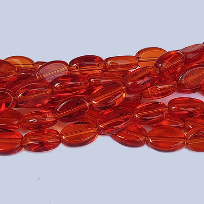 Jewelry Making Crystal Fire polished imported Glass beads Flat Oval Shape Red Color Transparent 7x10mm Size Approximately  36 Beads in a string