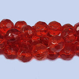 Jewelry Making Crystal Fire polished imported Glass beads Round Faceted Shape Red Color Transparent 10mm Size Approximately  32 Beads in a string