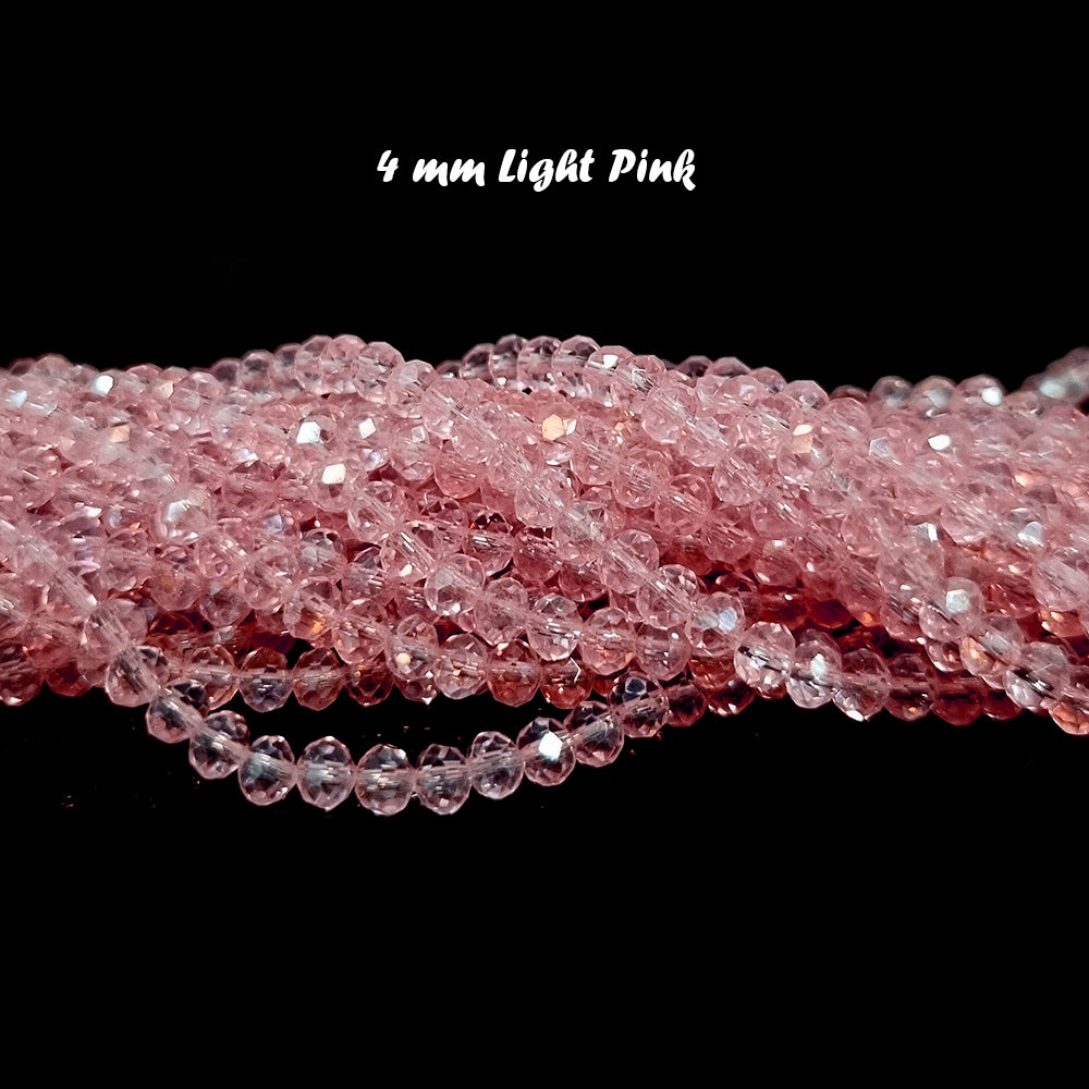 2 STRAND/LINE 4MM ROSE/LIGHT PINK  CRYSTAL FACETED GLASS BEADS