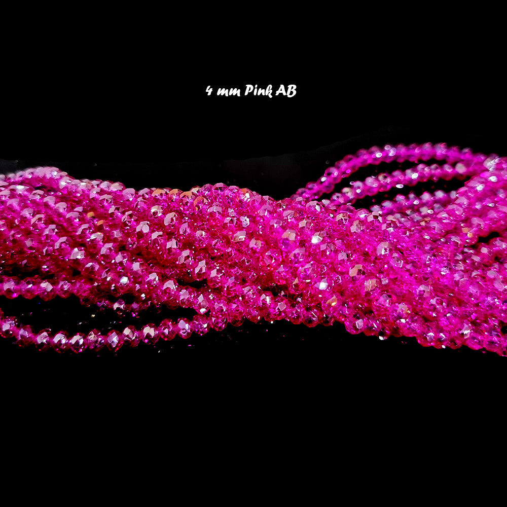 2 STRAND/LINE 4MM PINK AB CRYSTAL FACETED GLASS BEADS