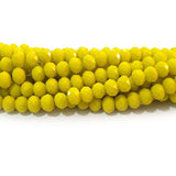 Opaque Solid Color Glass Beads Strands, Faceted, Rondelle, Yellow, 6x5mm, Hole: 1mm; about 92~94pcs/strand, 16~16.5"(42.5~43.75cm)