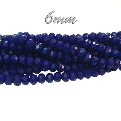 Opaque Solid Color Glass Beads Strand, Faceted, Rondelle, Blue Opaque Color, 6x5mm, Hole: 1mm; about 80pcs/strand, 17~17.5inches