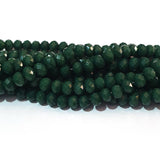 Opaque Solid Color Glass Beads Strands, Faceted, Rondelle, Green, 6x5mm, Hole: 1mm; about 92~94pcs/strand, 16~16.5"(42.5~43.75cm)