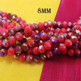 1 LINE PACK/Lot Dual Tone  CRYSTAL FACETED RONDELLE BEADS 8 MM, 70~72 BEADS Red and Metallic AB Color