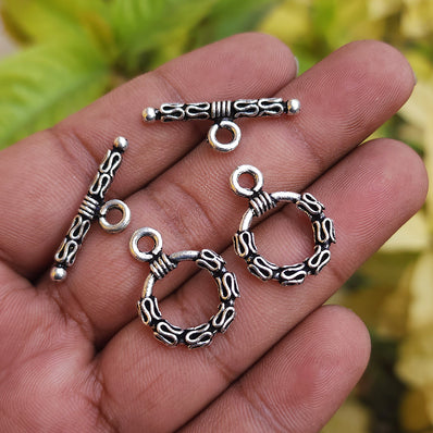 10 PIECES PACK' SILVER OXIDIZED TOGGLE CLASP JEWELLERY FINDINGS