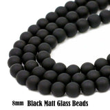 8mm Black Matt Glass Beads for Jewellery Making Sold per  16" line