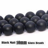 10mm Black Matt Round Glass Beads Sold Per Line of 16 Inches