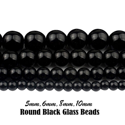 5mm,6mm,8mm,10mm Combo Beads Black round glass beads