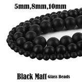Matt Dull Black Solid Color Glass Beads Size 5mm, 8mm and 10mm Round