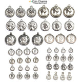 140 Pcs Package, Mix Coin Charms Silver tone for jewelry making