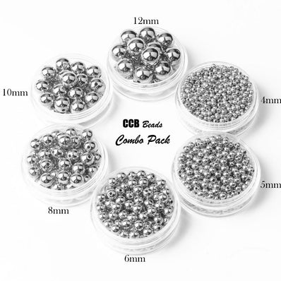 6 SIZES COMBO PACK CCB METALLIC BALL BEADS FOR JEWELLERY MAKING, EACH SIZE 50 GRAMS PACK (TOTAL 300 GRAMS)