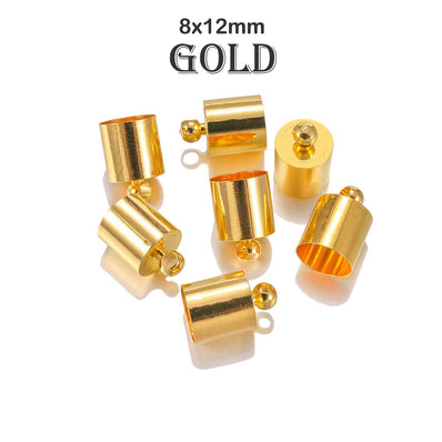 20 PIECES PACK' GOLD POLISHED LEATHER/COTTON CORD END CAP WITH LOOP, CORD CAP FOR BRACELET AND NECKLACE JEWELLERY FINDINGS