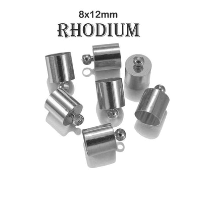 20 PIECES PACK' RHODIUM/ANTIQUE SILVER POLISHED LEATHER/COTTON CORD END CAP WITH LOOP, CORD CAP FOR BRACELET AND NECKLACE JEWELLERY FINDINGS