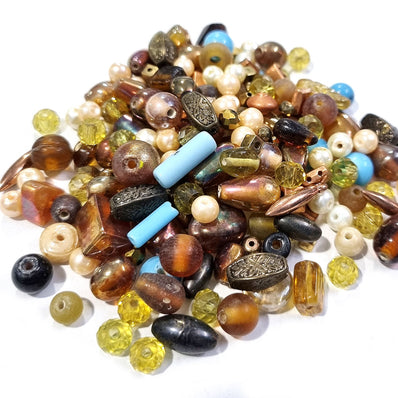 100 GRAM PACK shade of brwon cream and turquoise DESIGNER MIX BEADS