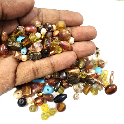 100 GRAM PACK shade of brwon cream and turquoise DESIGNER MIX BEADS