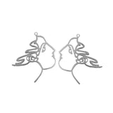 2 PCS PACK, FACE SILHOUETTE LADY EARRINGS Silver Plated DROP STYLE