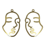 45mm Big Size, 2 PCS PACK, FACE SILHOUETTE LADY EARRINGS GOLD BRASS ANTIQUE DROP STYLE