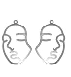 45mm large Size, 2 PCS PACK, FACE SILHOUETTE LADY EARRINGS Silver Plated DROP STYLE