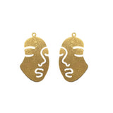 2 PCS PACK, FACE SILHOUETTE LADY EARRINGS GOLD BRASS ANTIQUE DROP STYLE, Size about 18x32mm