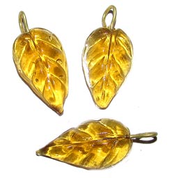 Glass Leaf Charms, Sold by 10/Pcs. Pkg.