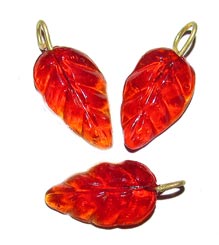 Glass Leaf Charms, Sold by 10/Pcs. Pkg.