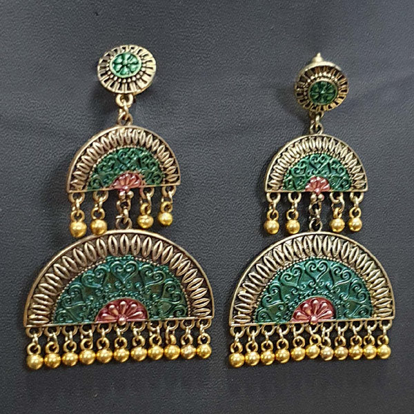 Floral Antique Red Stone Jhumka Earrings Low Price Antique Fashion  Jewellery J23738
