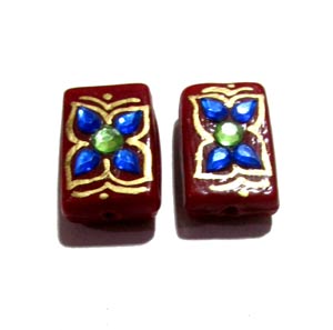 25X16X7mm, Glass Beads Hand Decorative, Rhinestone inlay, Indian Tranditional Beads Sold 4 PCS PACK,