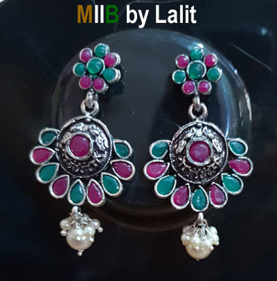 Artistic Handmade Designer Earrings ,Oxidized and stone inlay, Sold Per Pair