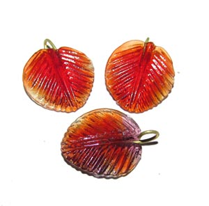 Glass Leaf Charms, Sold by 10/Pcs. Pkg.
