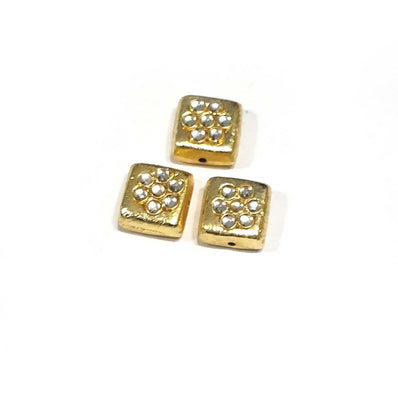 4 Pcs Pack High Qualtiy 14x14mm,  Metal Beads Gold Plated Fine Art Kundan Stone Inlay, kundan bead for jewellery making