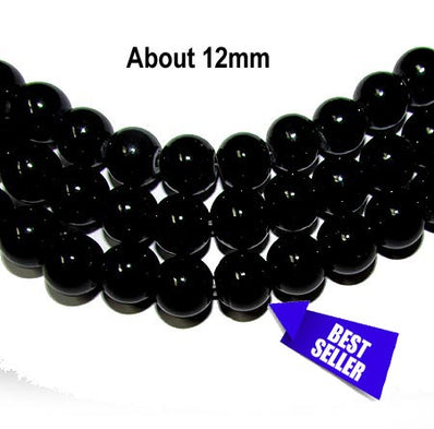 12 mm' Black Round Opaque Glass Beads Sold by per Line' 36-37 Beads