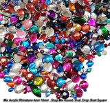 500 Pieces Pack Acrylic Mixed Rhinestone Shape Round, Oval, Drop etc. 3mm to 8mm Size Flat back used in Jewellery ,Hobby Work ,Nail Art ,Craft work etc.