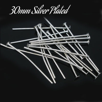 Eye Pins (30mm / 1.18 inches / 100 pcs / Silver Plated) Head Pin DIY Bead  Jewelry Findings Beads Jewellery Supplies Fimo Chams Making F114