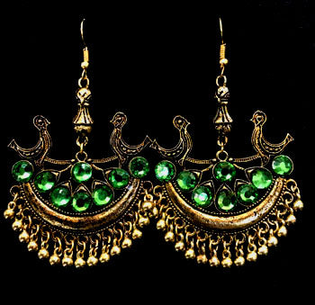 Peacock Metal Earrings Oxidized Chand Bali Stone Inlay
