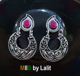 Artistic Handmade Designer Earrings ,Oxidized and stone inlay, Sold Per Pair