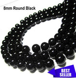 2 Lines' 8 mm' Black Round Opaque Glass Beads
