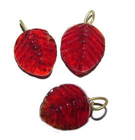 Glass Leaf Charms, Sold by 10/Pcs. Pkg.
