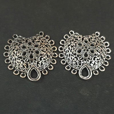 2 PAIR PACK' 42x42mm, Oxidized Silver Plated Chandbali Component  Tribal Fashion Jewellery making Antique Finish Chandelier Earring Components