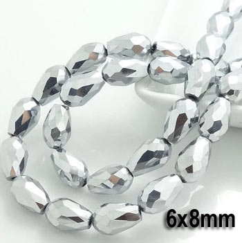 6x8mm, about 50 beads, 16" Line Crystal Metallic Drop Beads