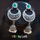 Artistic Handmade Designer Earrings ,Oxidized and stone inlay, Sold Per Pair