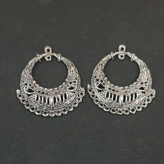 5 PAIR PACK' 37x33mm, Oxidized Silver Plated Chandbali Component  Tribal Fashion Jewellery making Antique Finish Chandelier Earring Components