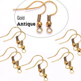 50 Pair Pack Earring Making Ear Wire Hooks Antique Gold Plated