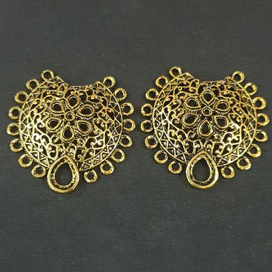 2 PAIR PACK' 42x42mm, Oxidized Gold Plated Chandbali Component Afghani Earring Tribal Jewellery making Plated Antique Finish Chandelier Earring