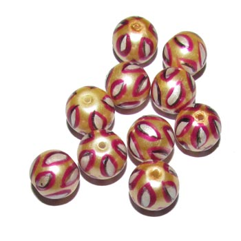 Size  12mm ,Handmade Ethnic Indian trade hand brushed painted beads. fast beads, Sold by 10 Pcs./Pkg.